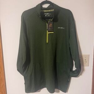 Eddie Bauer Motion Mens Large Green‎ 1/4 Zip Pullover Activewear Shirt NWT